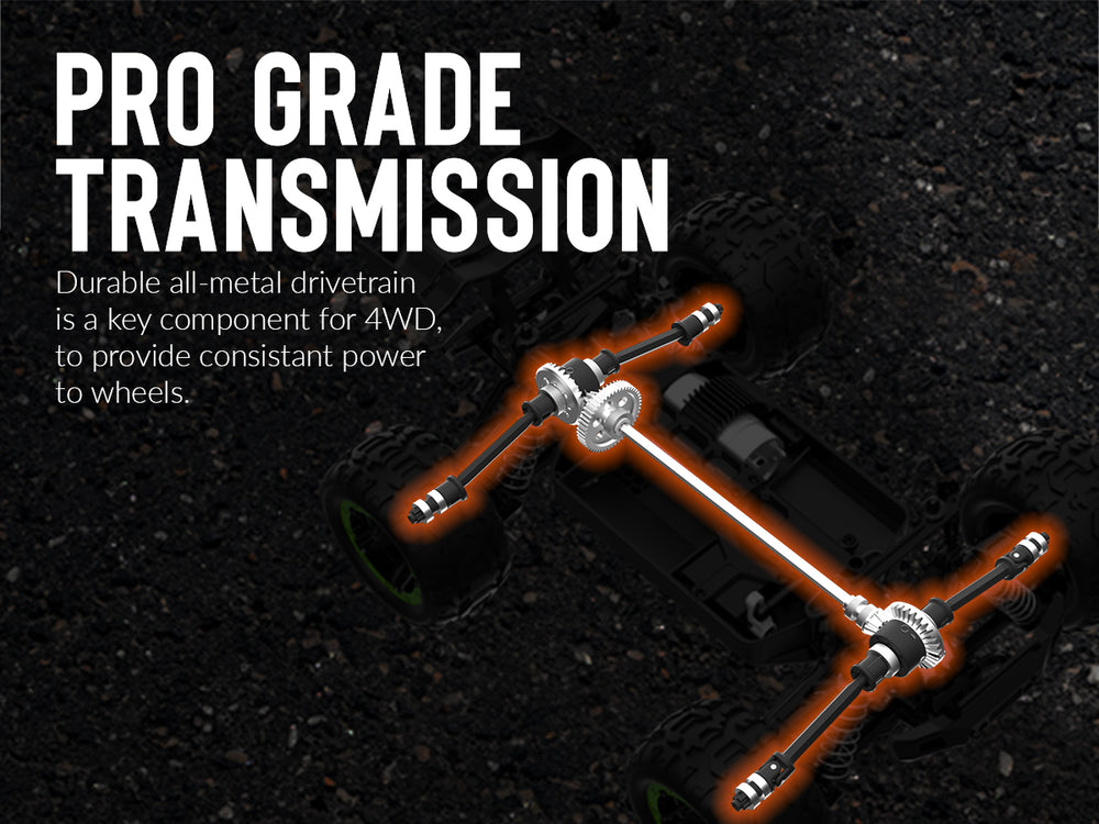 Racent 1:16 30 mph 4wd off-road monster caminhão vermelho (com casca de carro verde)