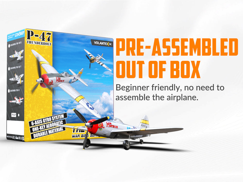 Avion radiocommandé VOLANTEXRC P47 Thunderbolt RTF - Warbird 4 canaux avec gyroscope &  Double alarme (2 piles)