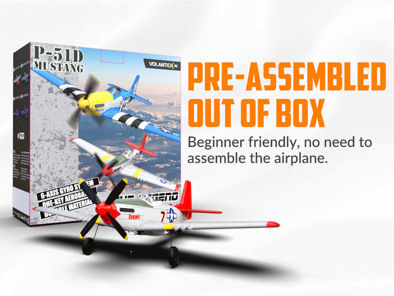 VOLANTEXRC Mustang P51 Rojo (RTF) 4CH 400 mm para principiantes (15,7 '') 76105