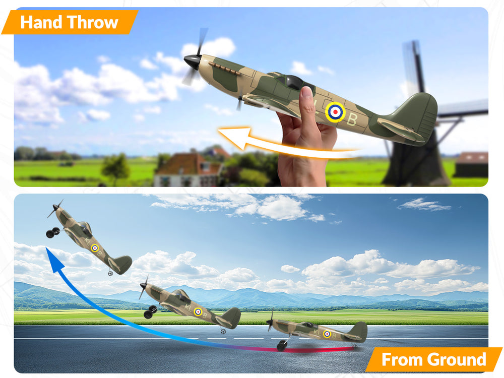 VOLANTEXRC 76205 Spitfire RC Plane RTF - 400mm 3CH Segunda Guerra Mundial Warbird com estabilizador XPilot Gyro