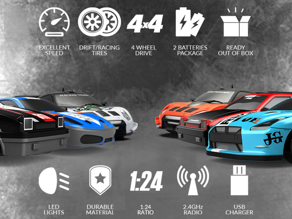 Racent Drift King: 1:24 4wd RC, 10 mph, luzes LED