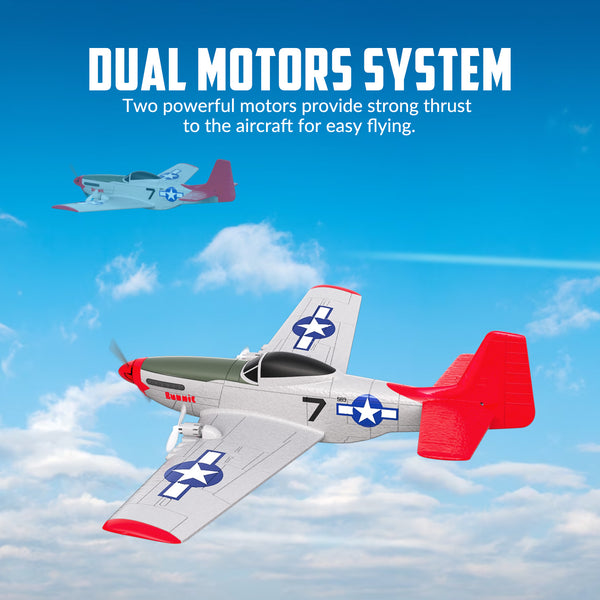 VOLANTEXRC Mustang P51D 2ch Beginner RC Airplane for kids Gyro Stabilizer Easy Fly