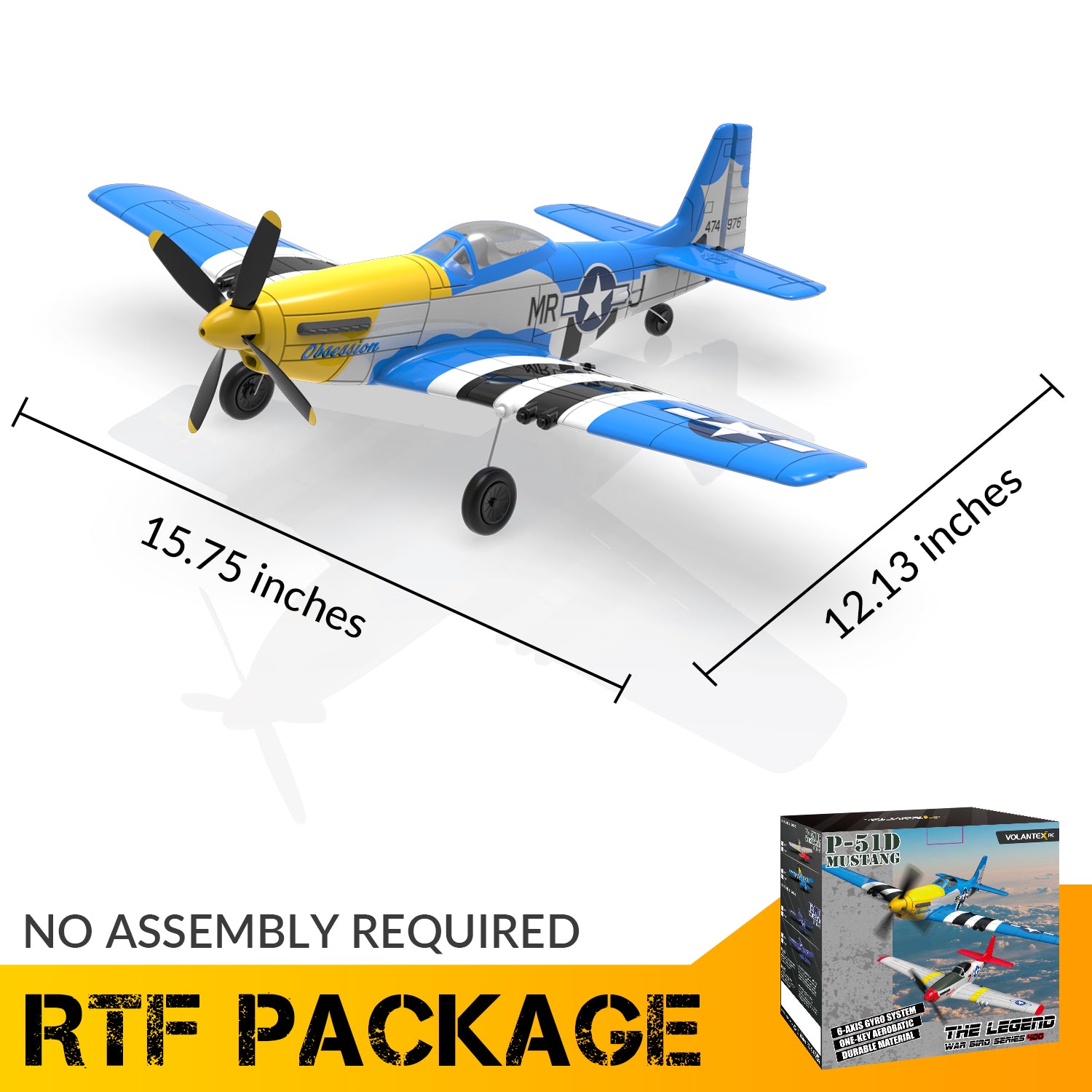 VOLANTEXRC Mustang P51 Warbird RC Airplane with Gyro Easy Fly Remote Control Plane-EXHOBBY LIMITED.