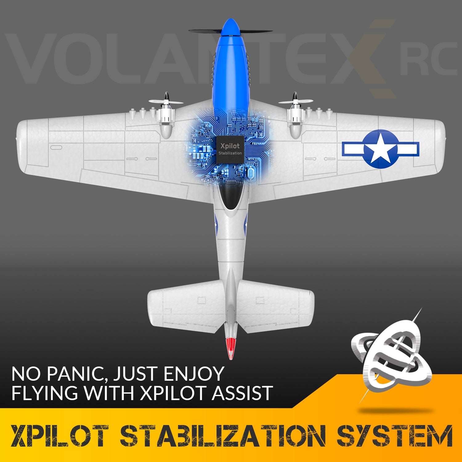 VOLANTEXRC P51D Mustang 2 Kanäle RC Einsteigerflugzeug mit Gyro-Stabilisator Easy Fly