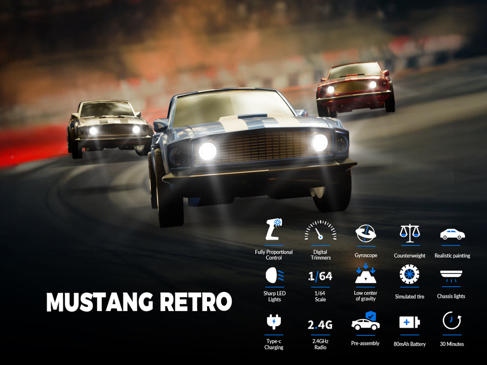 RACENT 1/64 Mustang RC Car Mini Retro Beast Proportional Control