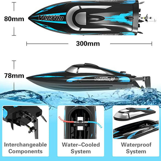 VOLANTEXRC Vector30 Mini Self-righting RC Pool Boat for Kids and Adults (795-3) RTR Black - EXHOBBY