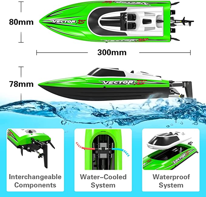 Pool Boat with powerful motor, VOLANTEXRC branding for quality, Vector XS design for speed