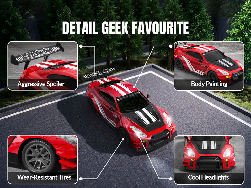 Racent 1:20 RC Drift Car 4Wd, 2 baterías, doble motor rojo