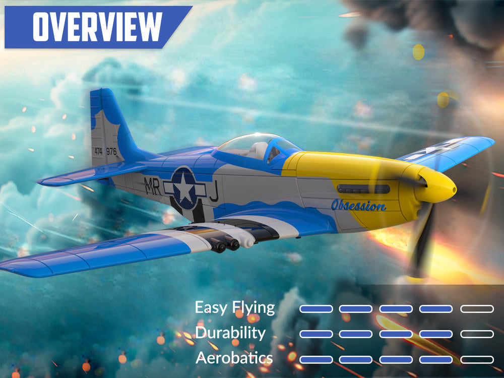 Aereo RC P-51 Mustang a 4 canali RTF con giroscopio Xpilot - VOLANTEXRC