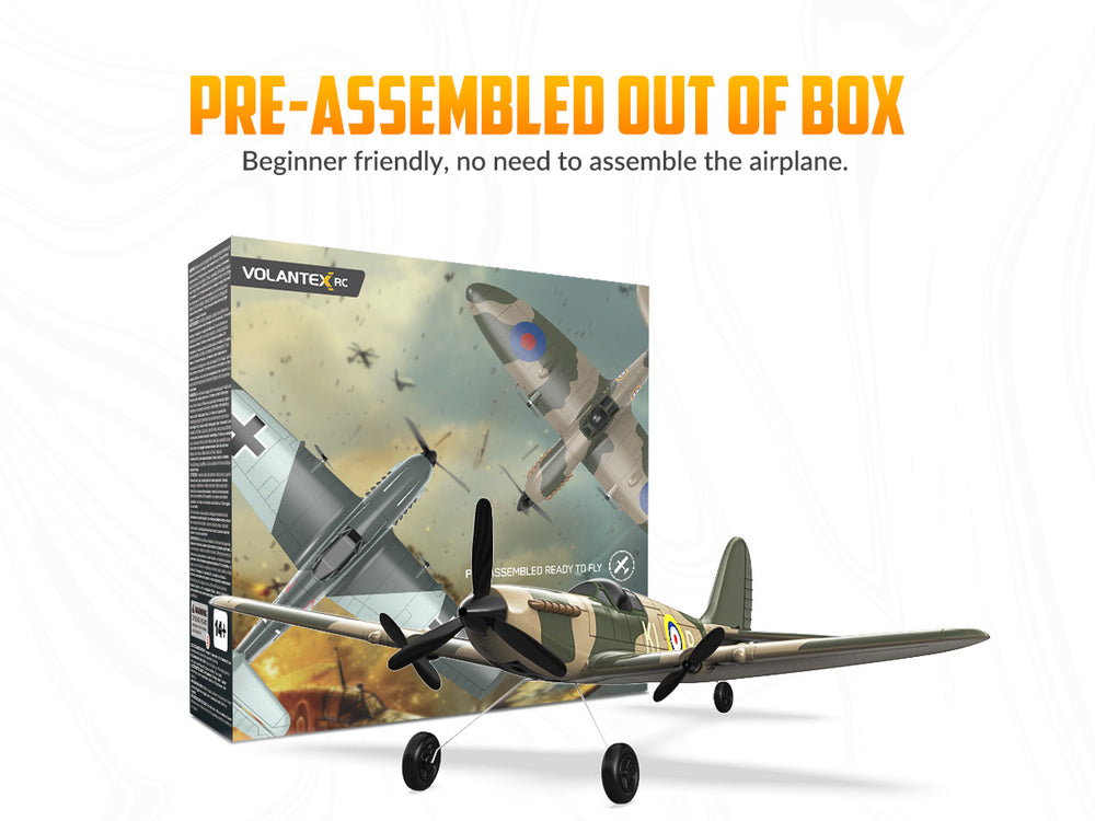 VOLANTEXRC 76205 Spitfire RC Plane RTF - 400mm 3CH Segunda Guerra Mundial Warbird com estabilizador XPilot Gyro