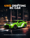 Racent 1:20 RC Drift Car 4WD, LED Light, 2 baterías, Dual Motor Green