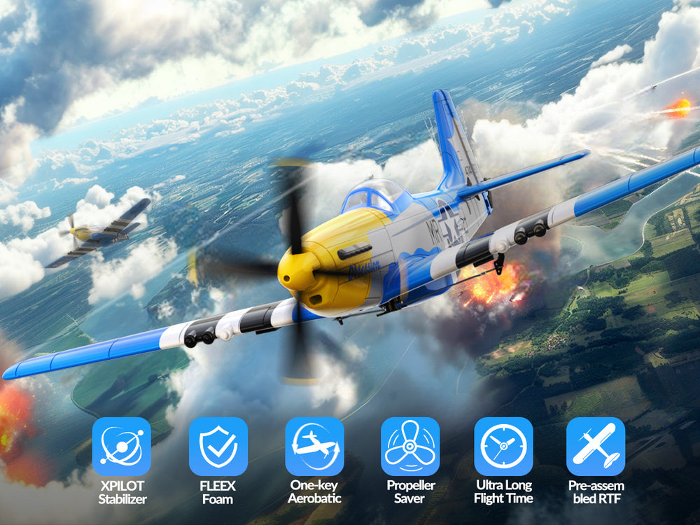 Aereo RC P-51 Mustang a 4 canali RTF con giroscopio Xpilot - VOLANTEXRC
