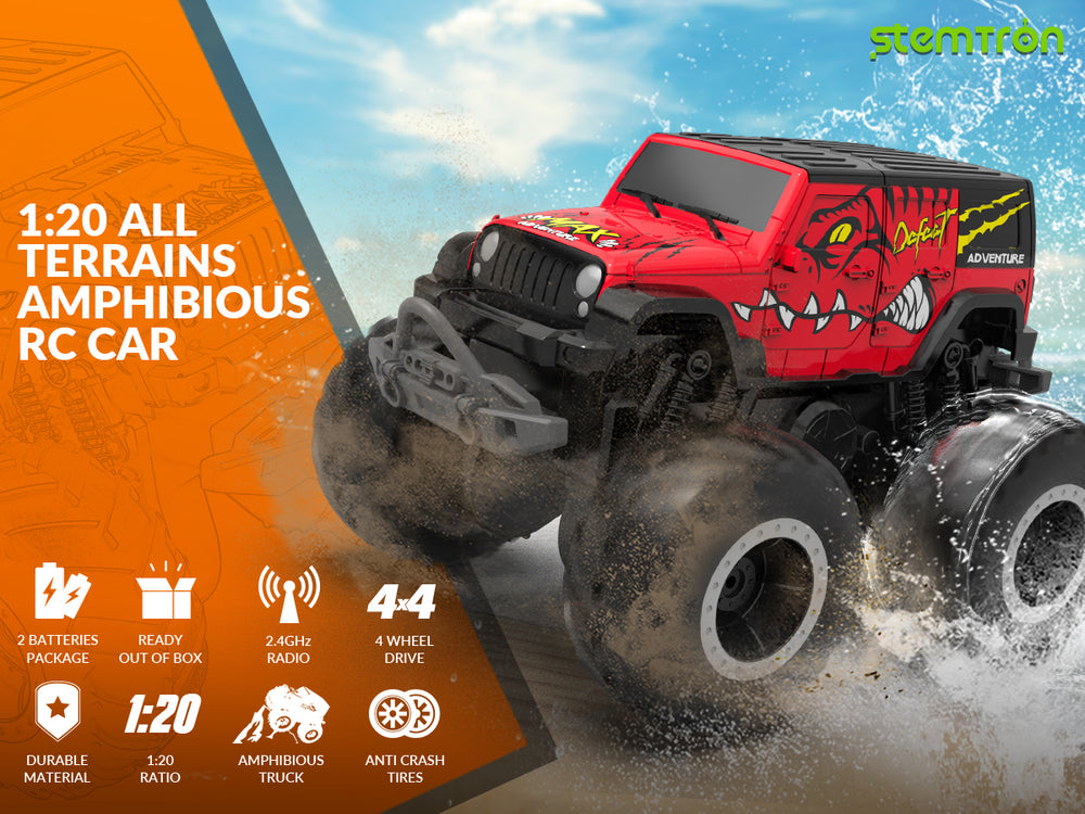STEMTRON Amphibious (RTR) 1:20 Monster Truck Red For 3-8 Year Kids 917RB2