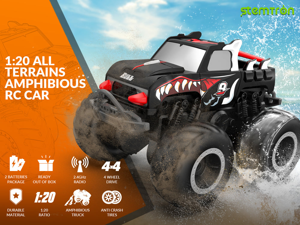 STEMTRON Amphibious (RTR) 1:20 Monster Truck Black For 3-8 Year Kids 916RB2