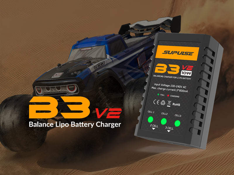 SUPULSE LiPo Cargador de batería RC Balance Charger AC 7.4-11.1V 2S-3S 10W Versión de actualización B3AC Pro Compact Charger Lipo Charger (B3V2)
