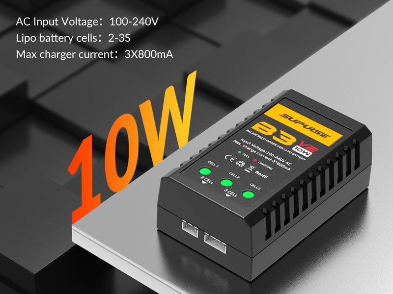 SUPULSE LiPo Cargador de batería RC Balance Charger AC 7.4-11.1V 2S-3S 10W Versión de actualización B3AC Pro Compact Charger Lipo Charger (B3V2)