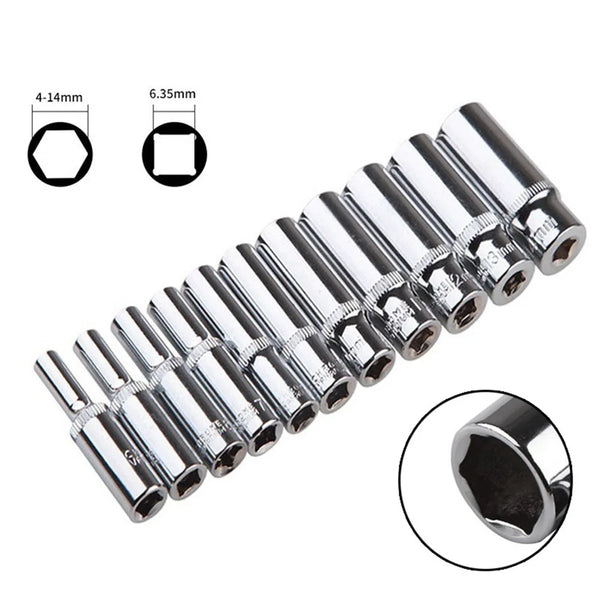 Supulse 1pc 1/4 Hex Deep Socket 50mm 4-14mm Anti-Corrosion Chromium-vanadium Steel Heads Ratchet Tool Hand Tools Socket Wrenches