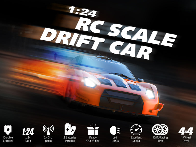 Racent Blaze Racer: 1:24 escala RC, 10 mph, LEDs, Drift