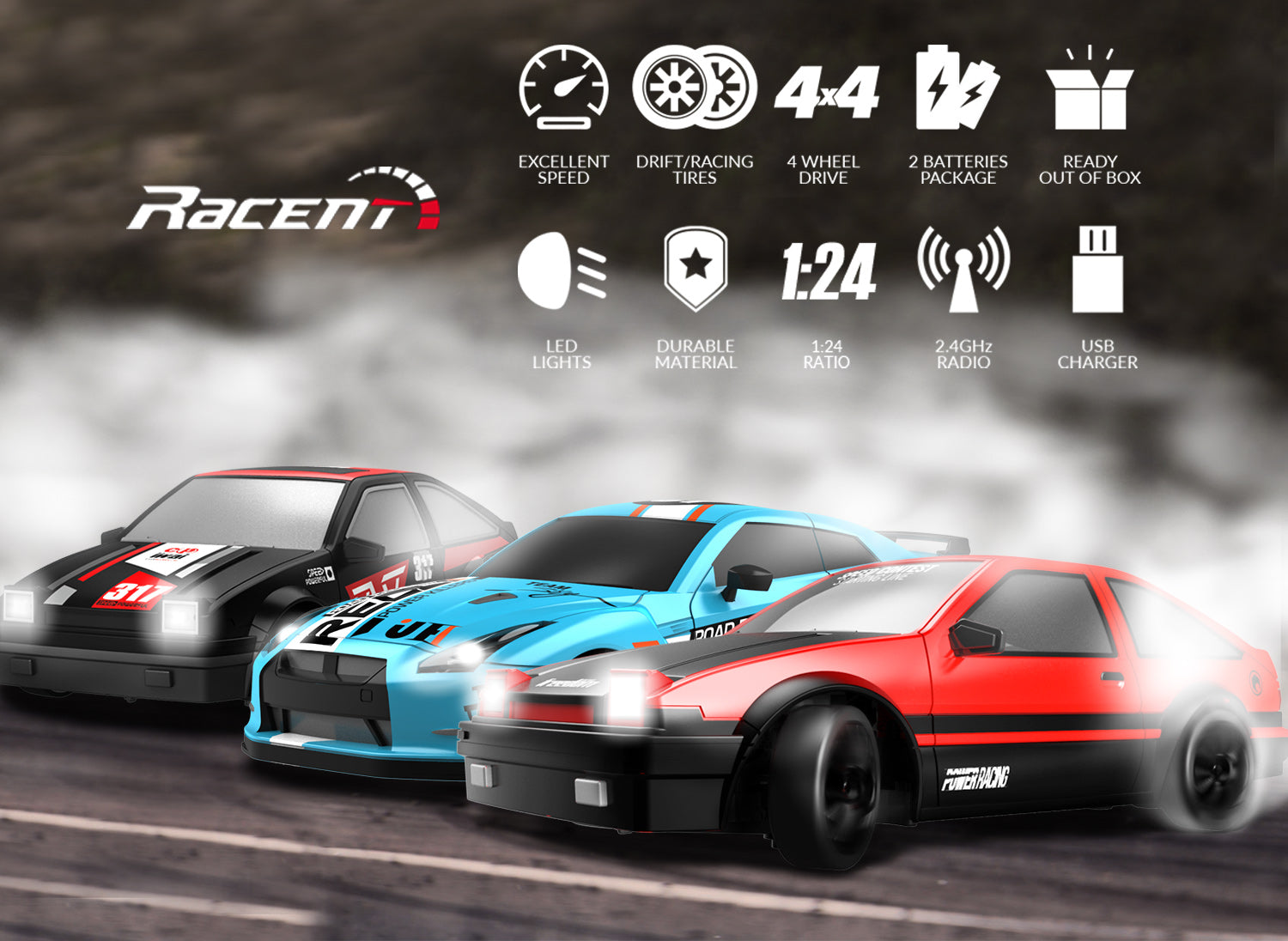 RACENT Thrill Rider: 1:24 4WD, 10MPH, LED, Racing/Drift-EXHOBBY LIMITED.