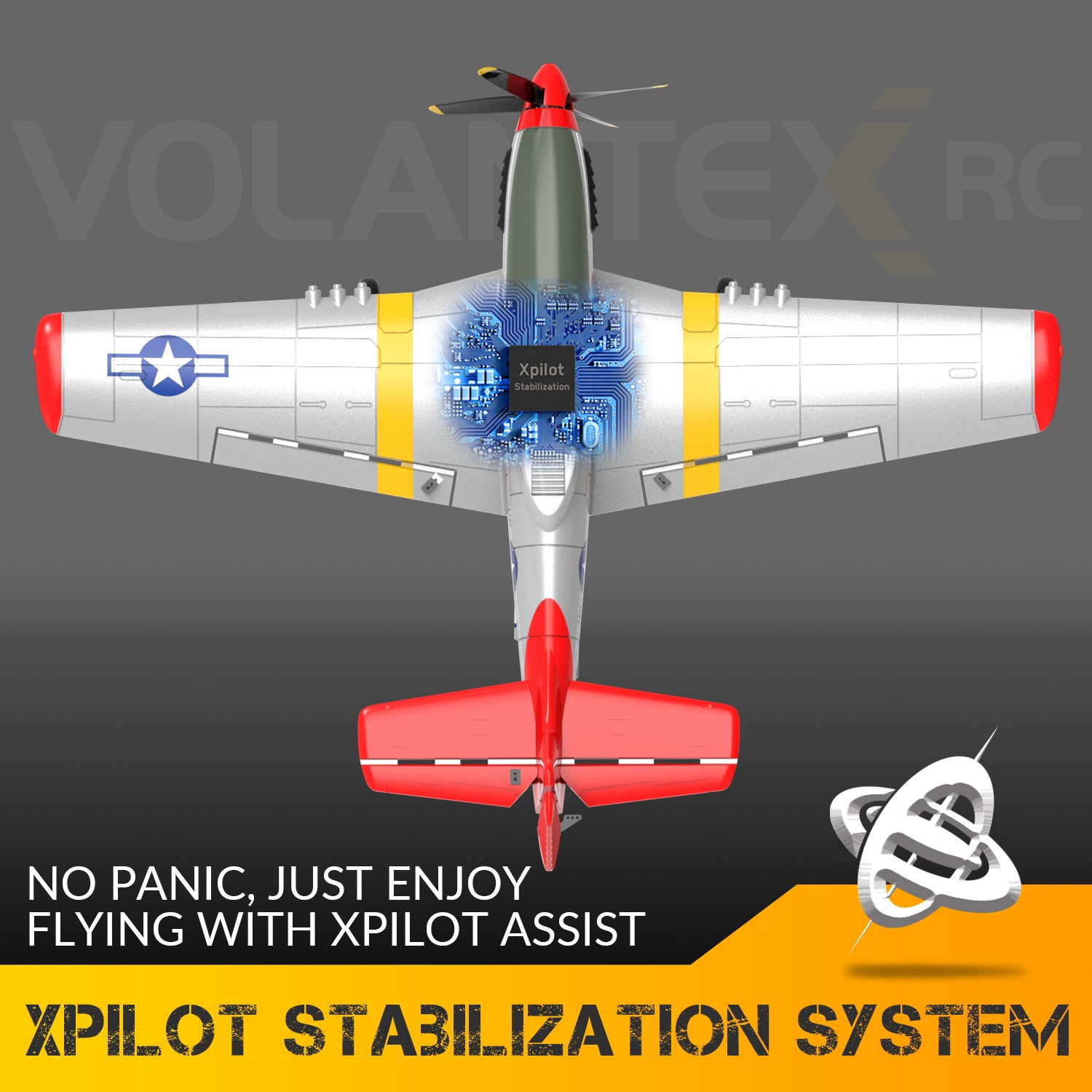 VOLANTEXRC P51D Mustang 4Ch Avions RC débutants avec stabilisateur Xpilot One-key Aerobatic (761-5) RTF