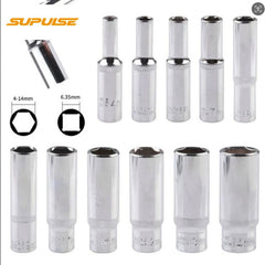 Supulse 1pc 1/4 Hex Deep Socket 50mm 4-14mm Anti-Corrosion Chromium-vanadium Steel Heads Ratchet Tool Hand Tools Socket Wrenches