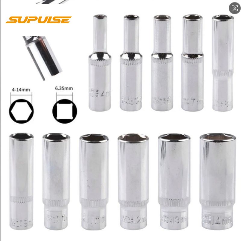 Supulse 1pc 1/4 Hex Deep Socket 50mm 4-14mm Anti-Corrosion Chromium-vanadium Steel Heads Ratchet Tool Hand Tools Socket Wrenches-EXHOBBY LIMITED.