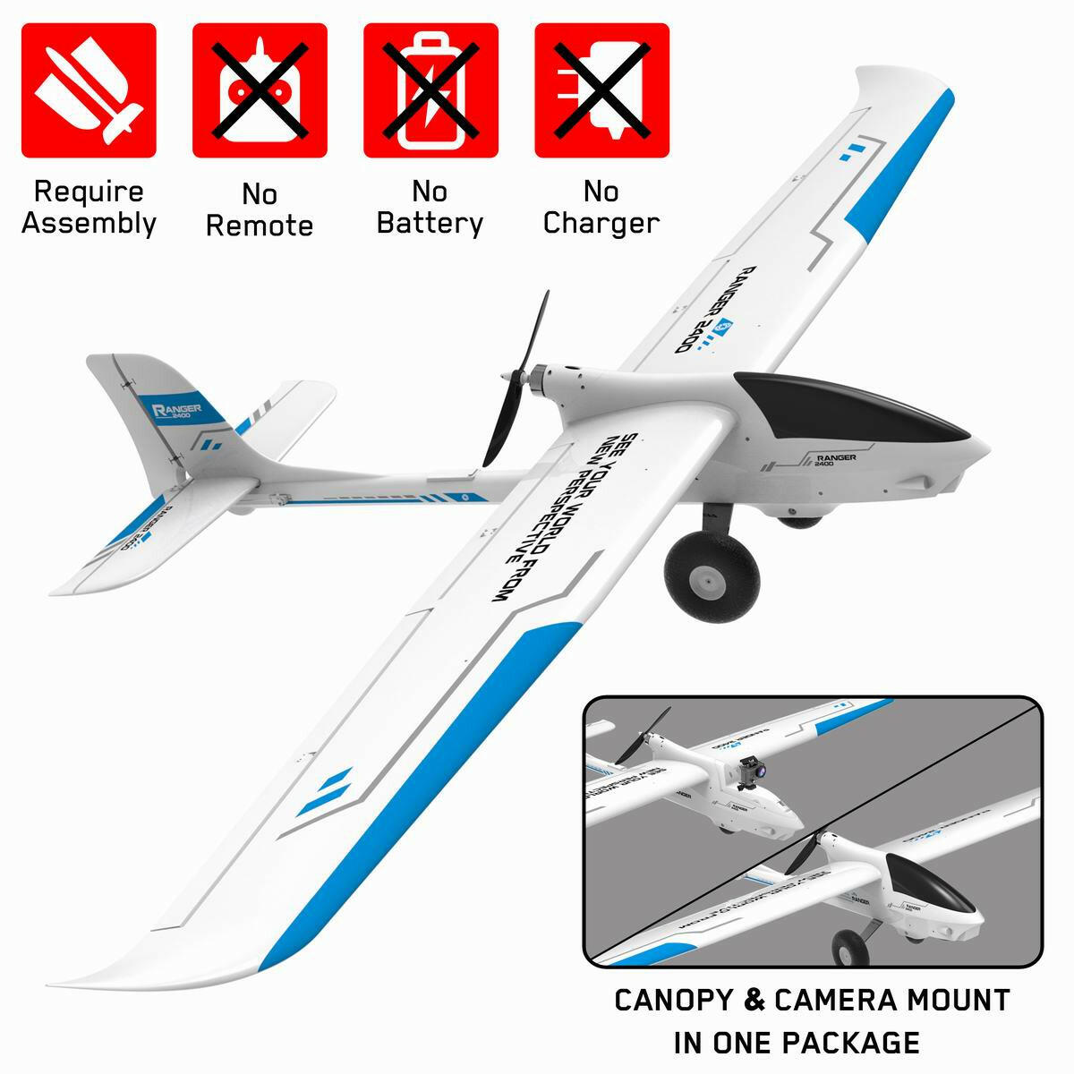 VOLANTEXRC Ranger 2400 5 Channel FPV Airplane with 2.4 Meter Wingspan and Multiple Camera Mounting Platform (757-9) PNP.