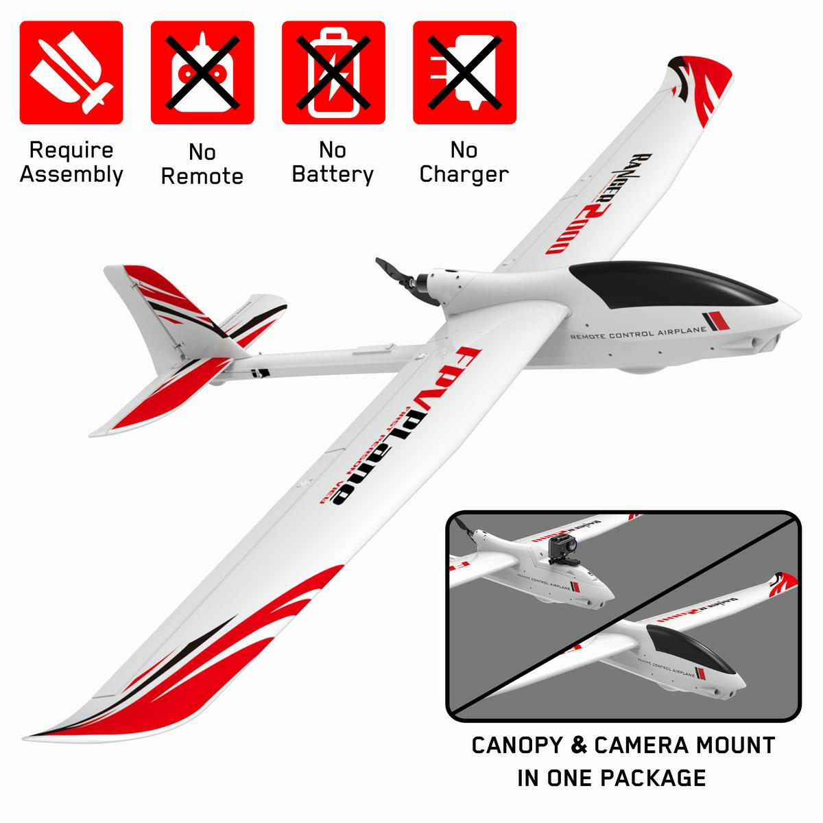 VOLANTEXRC Ranger 2000 5 Channel FPV Airplane with 2 Meter Wingspan and Unibody Plastic Fuselage (757-8) PNP.