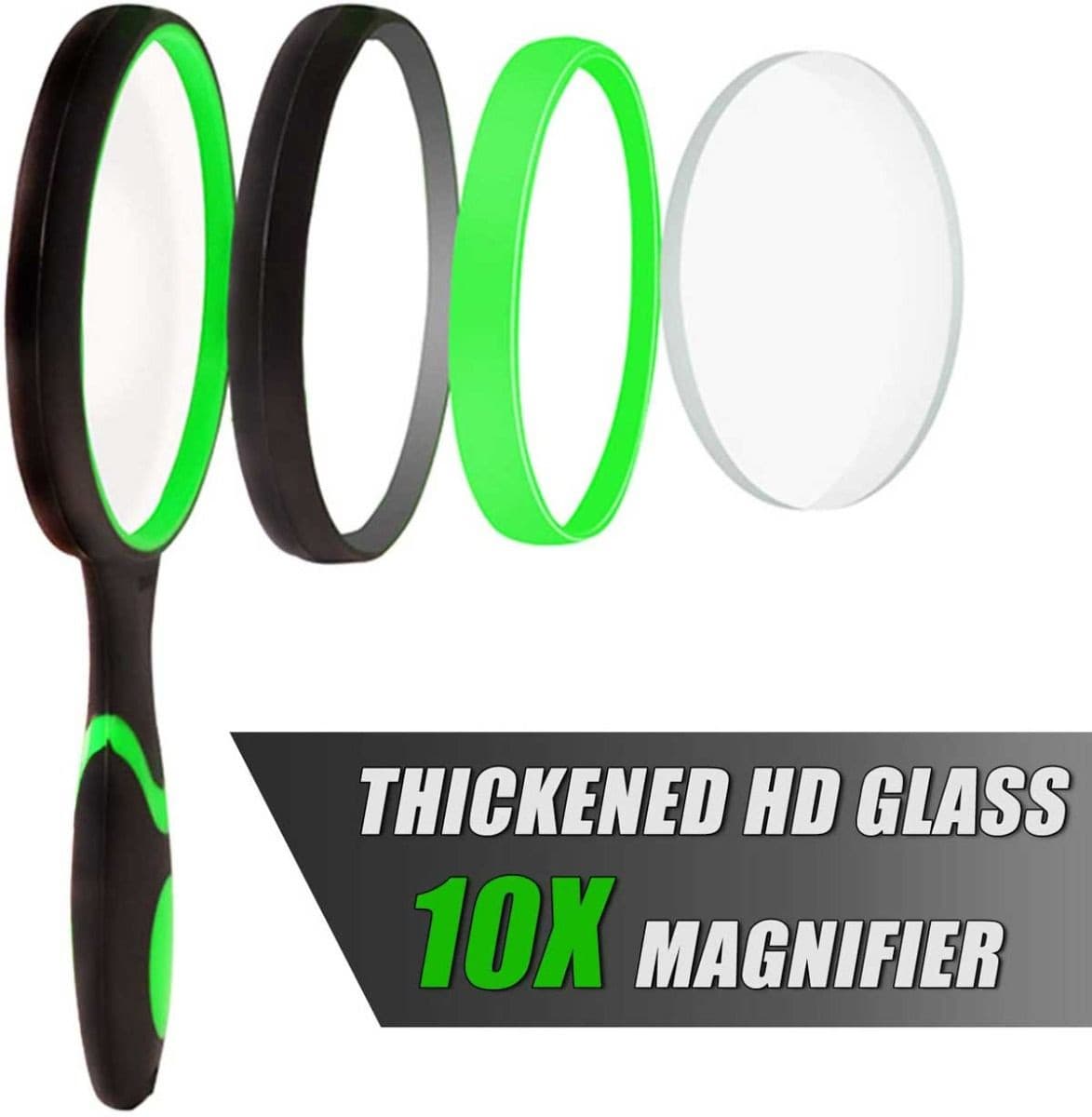 Multipurpose 10X HD thickened magnifying glass with 75MM Lens Magnifier and Non-Slip Soft Handle (Green) - EXHOBBY