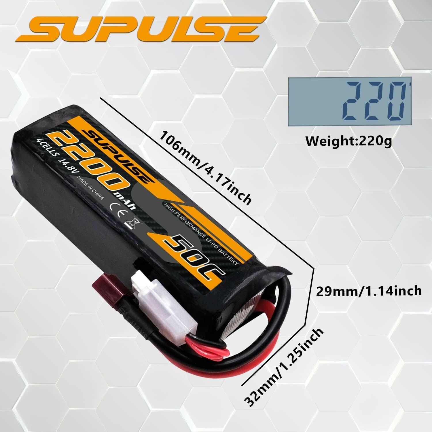 SUPULSE 2pcs 14.8V 4S 2200mAh 50C Lipo Battery with T Plug - EXHOBBY