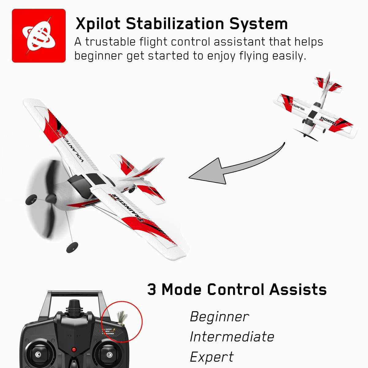 VOLANTEXRC Trainstar Mini Beginner Airplane with Xpilot Gyro System (761-1) RTF.