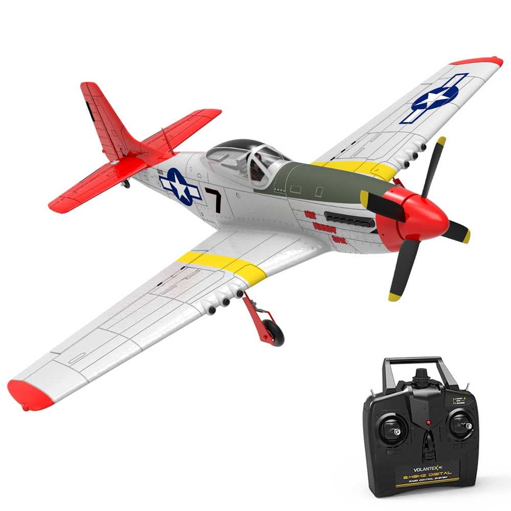 VOLANTEXRC P-51 Mustang 2.4G 5CH Remote Control Warbird 750MM Red with One Key U-Turn Function (768-1) - EXHOBBY