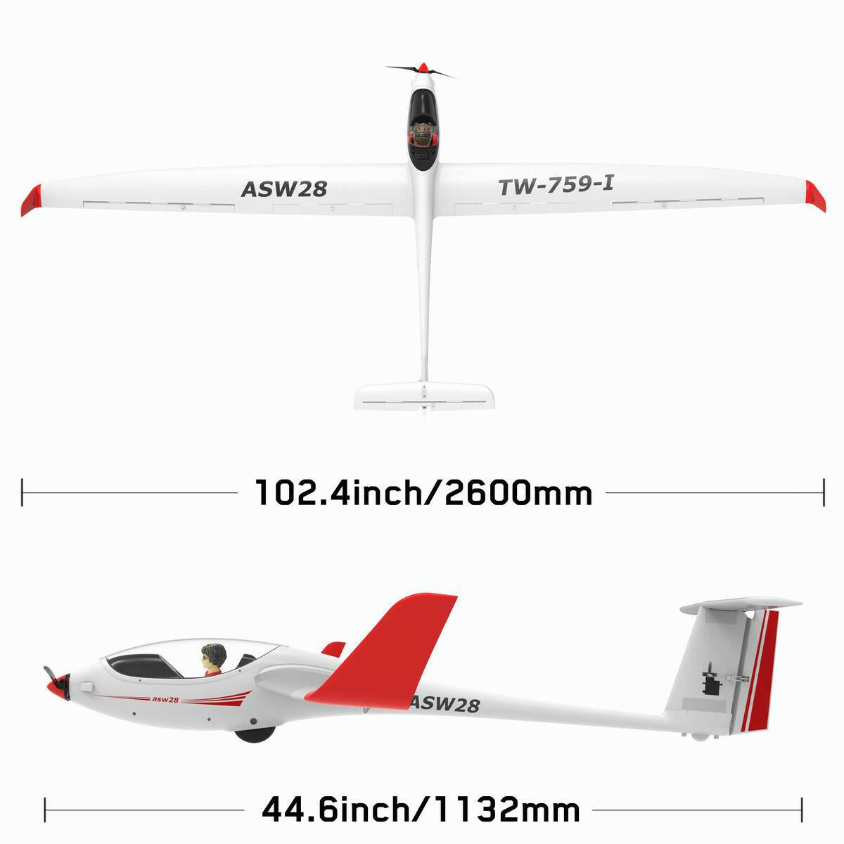 VOLANTEXRC ASW28 2.6 Meters 5-Ch Professional RC Glider Brushless Scale Sailplane 759-1.