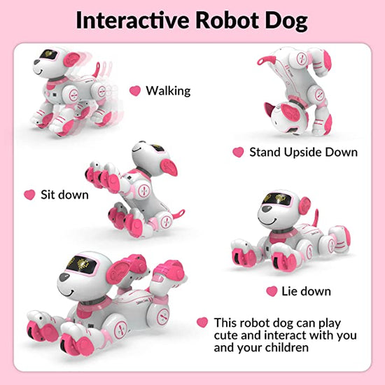 STEMTRON Programmable Interactive & Smart Dancing Remote Control Robot Dog Toy for Kids（Pink）.