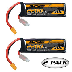 SUPULSE 2pcs 11.1V 3S 2200mAh 50C Lipo Battery with XT60 Plug