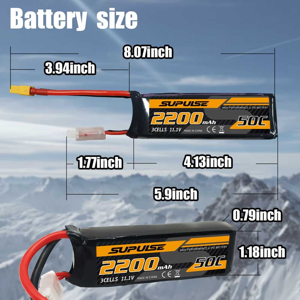 SUPULSE 2pcs 11.1V 3S 2200mAh 50C Lipo Battery with XT60 Plug - EXHOBBY